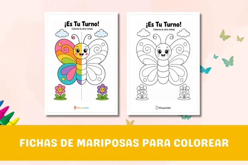 Fichas de mariposas para colorear gratis en PDF, con guía de color y versión en blanco