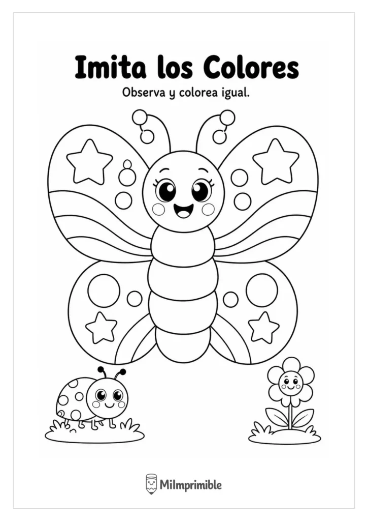 Ficha para colorear una mariposa con estrellas en blanco