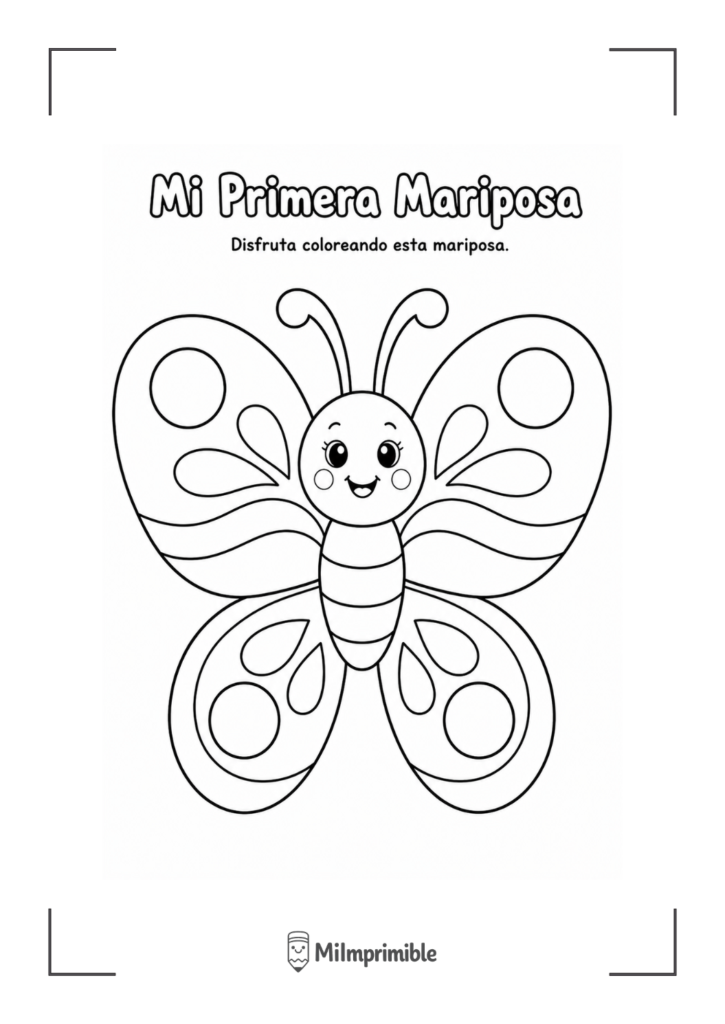 Dibujo sencillo de una mariposa para colorear, ideal para los más pequeños