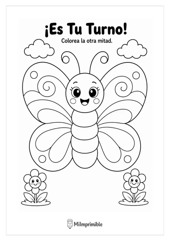 Ficha para colorear una mariposa en espiral en blanco